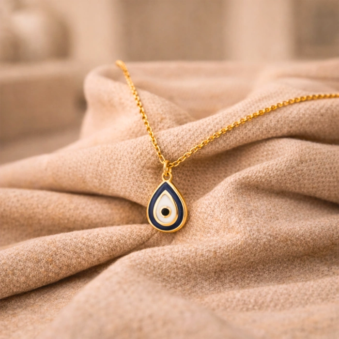 14 Ayar Altın Nazar Boncuklu Damla Kolye