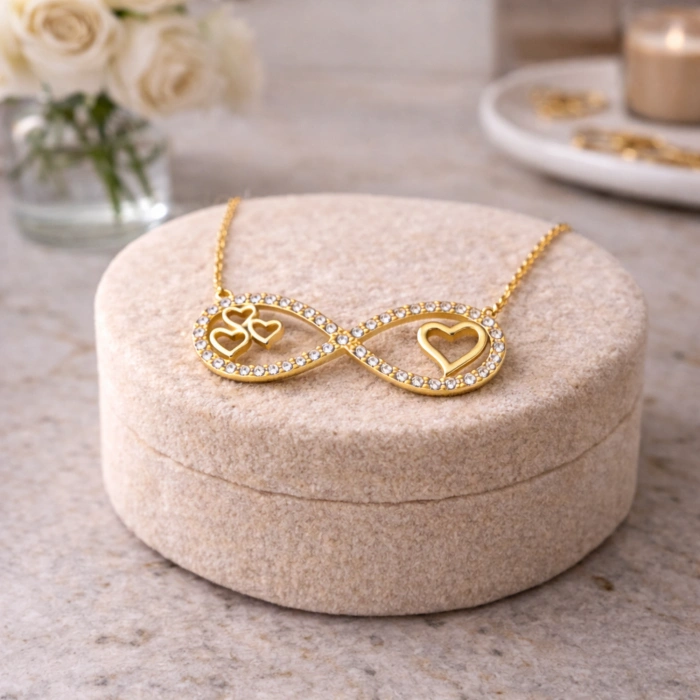 14 Ayar Altın Kalp Detaylı Sonsuzluk Kolye, Aşk Takı