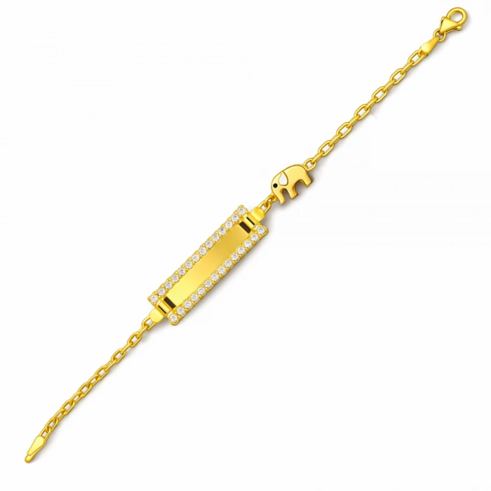 14 Ayar Altın Bebek Fil Detaylı İsimli Künye, Bebekler için Altın Bileklik