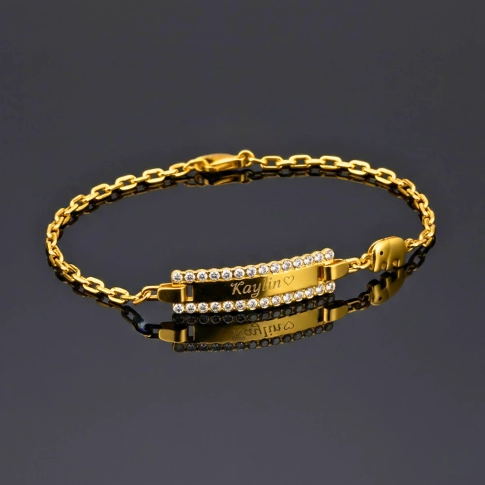 14 Ayar Altın Bebek Fil Detaylı İsimli Künye, Bebekler için Altın Bileklik