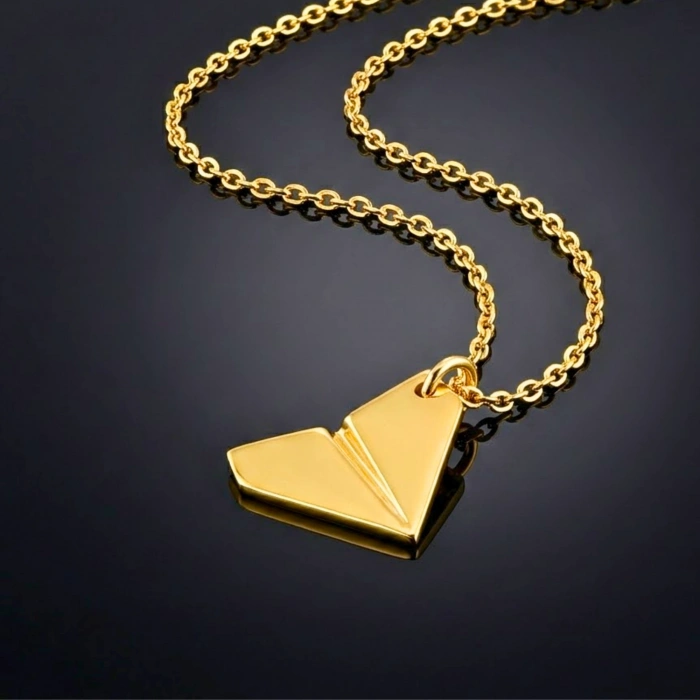 14 Ayar Altın Kağıt Uçak Tasarımlı Kolye, Origami Kolye