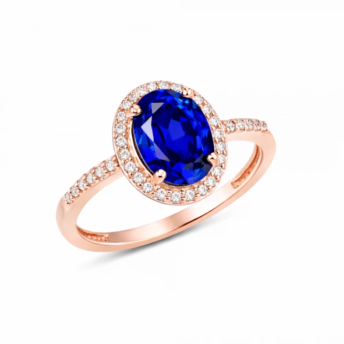 14 Ayar Altın Mavi Safir Oval Yüzük