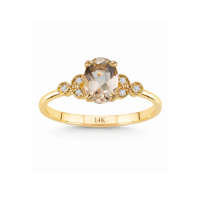 0.63 Karat Pırlanta Oval Kesim Morganit Yüzük