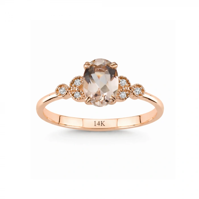 0.63 Karat Pırlanta Oval Kesim Morganit Yüzük