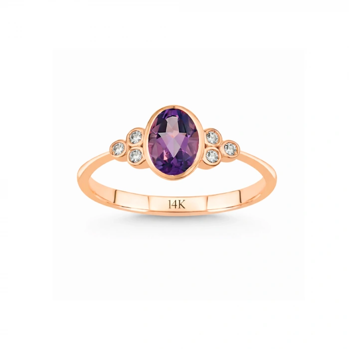 0.61 Karat Pırlanta Ametist Yüzük, Oval Kesim Evlilik Yüzüğü