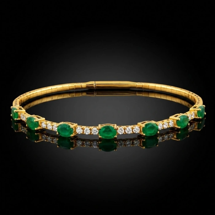 3.70 Karat Yeşil Zümrüt Taşlı Suyolu Bilezik