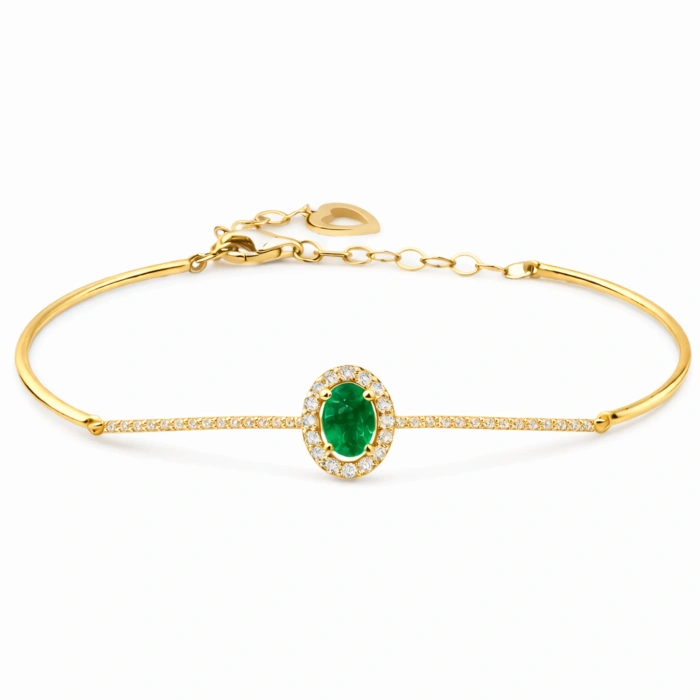 0.84 Karat Pırlanta Kalp Detaylı Zümrüt Bileklik