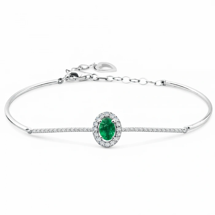 0.84 Karat Pırlanta Kalp Detaylı Zümrüt Bileklik