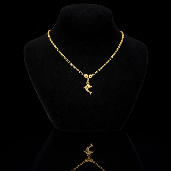 14 Ayar Altın Yunus Balığı Takı Seti, Balık Bileklik