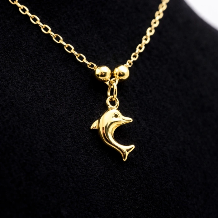 14 Ayar Altın Yunus Balığı Takı Seti, Balık Bileklik