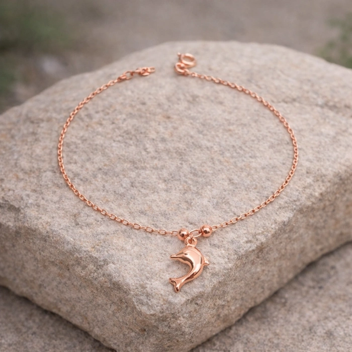 14 Ayar Altın Yunus Balığı Takı Seti, Balık Bileklik