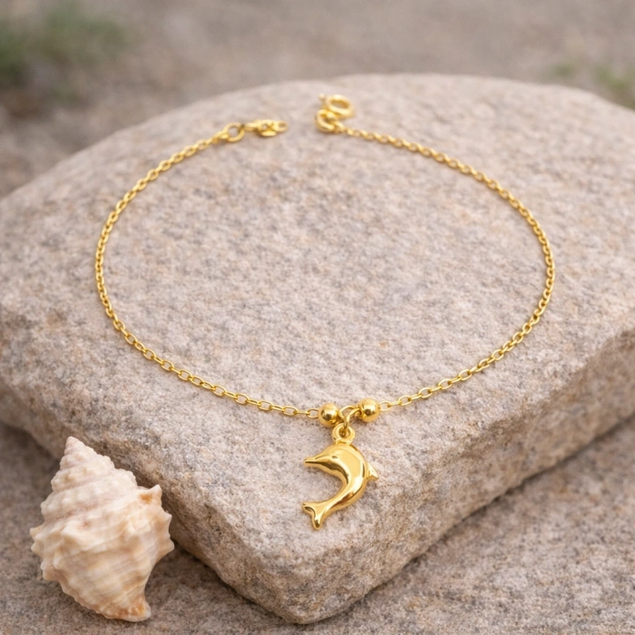 14 Ayar Altın Yunus Balığı Takı Seti, Balık Bileklik