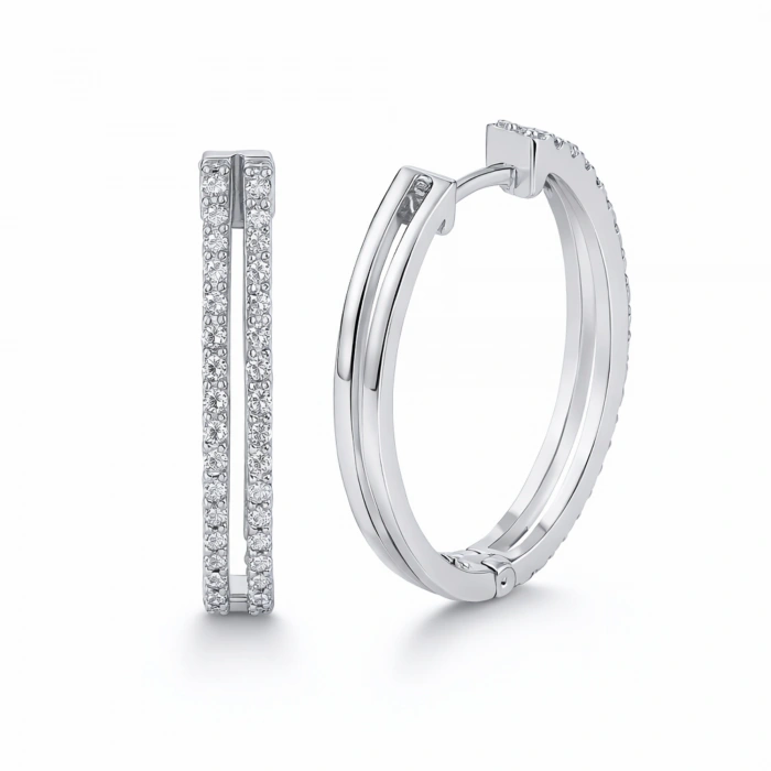 0.48 Karat Pırlanta Halka Küpe, Beyaz Altın Küpe