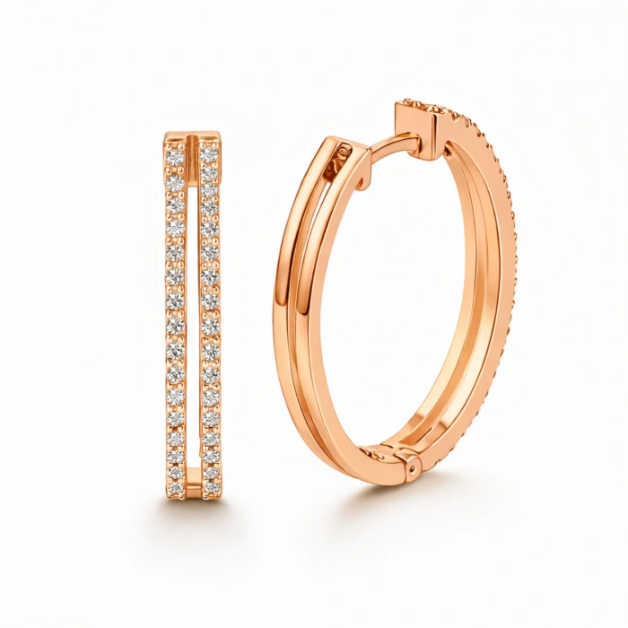 0.48 Karat Pırlanta Halka Küpe, Beyaz Altın Küpe