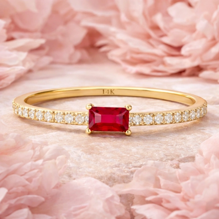 0.36 Karat Baget Kesim Yakut Pırlanta Yüzük, Yarım Tur Sonsuzluk Yüzük