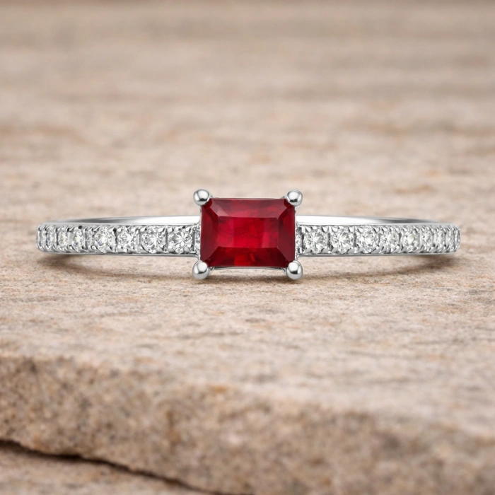 0.36 Karat Baget Kesim Yakut Pırlanta Yüzük, Yarım Tur Sonsuzluk Yüzük