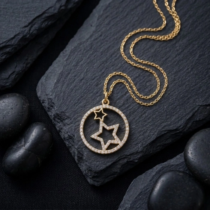 14 Ayar Altın Madalyon Yıldız Kolye