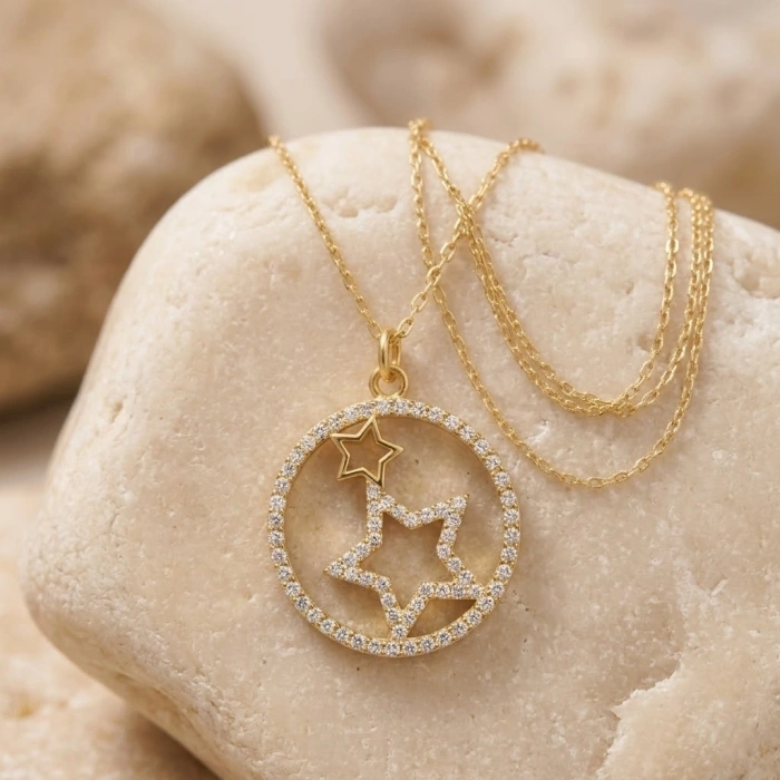 14 Ayar Altın Madalyon Yıldız Kolye