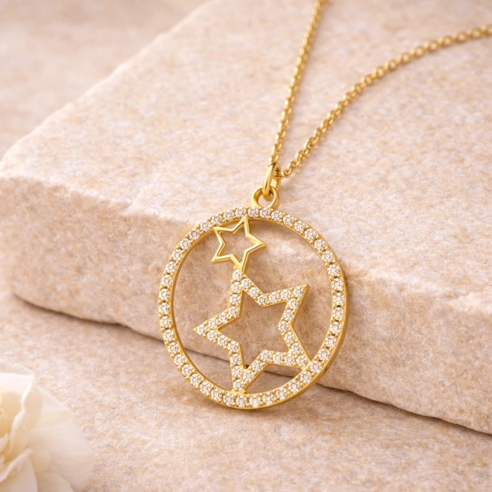 14 Ayar Altın Madalyon Yıldız Kolye