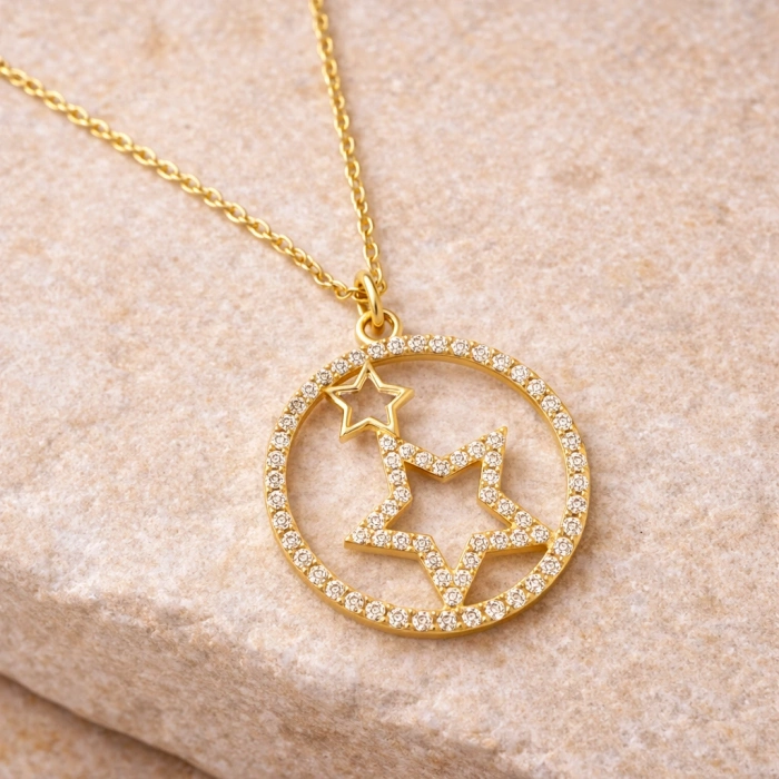 14 Ayar Altın Madalyon Yıldız Kolye