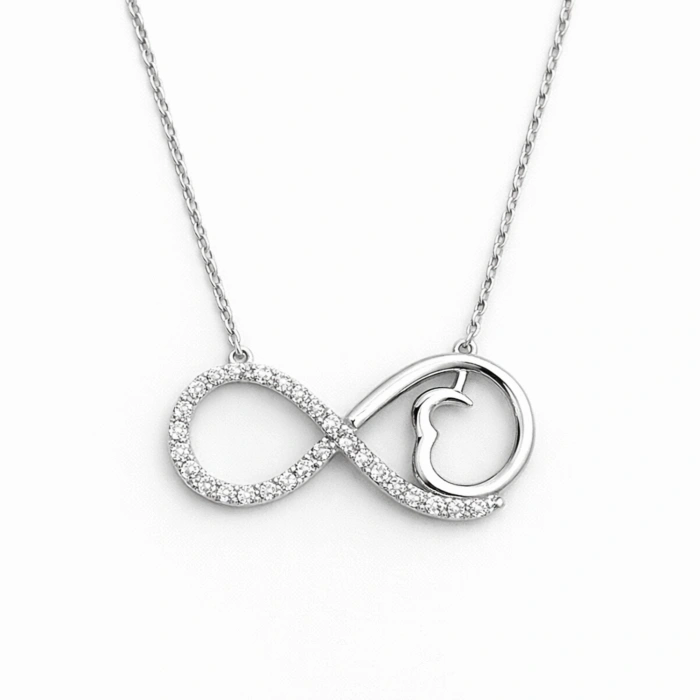 14 Ayar Altın Kalp Detaylı Sonsuzluk Kolye