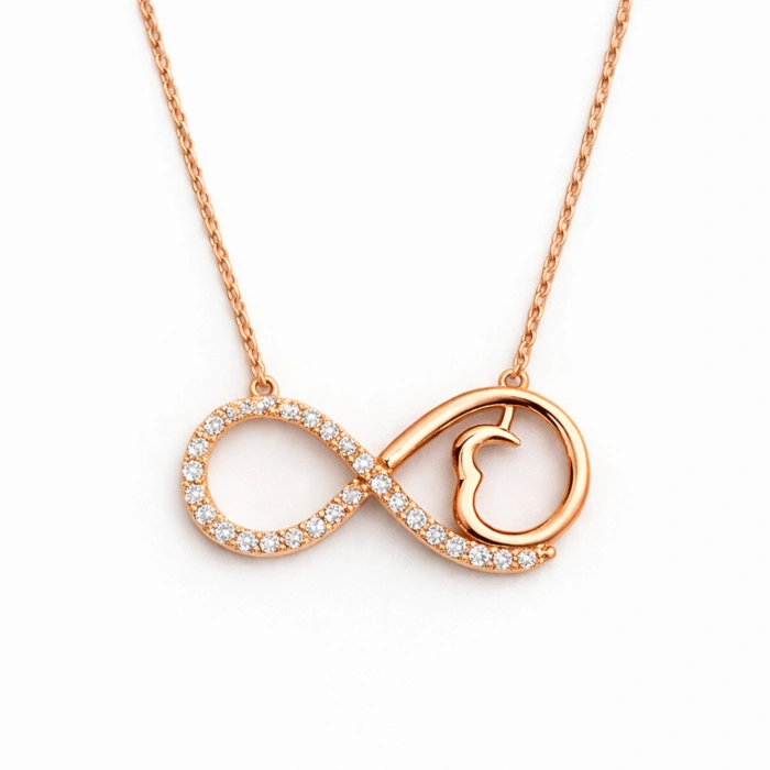 14 Ayar Altın Kalp Detaylı Sonsuzluk Kolye