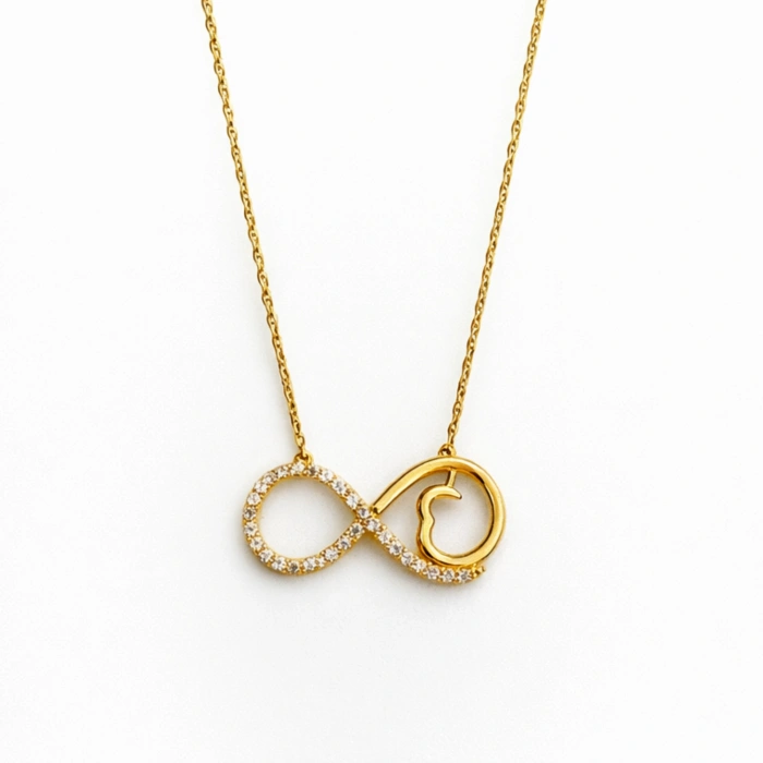 14 Ayar Altın Kalp Detaylı Sonsuzluk Kolye