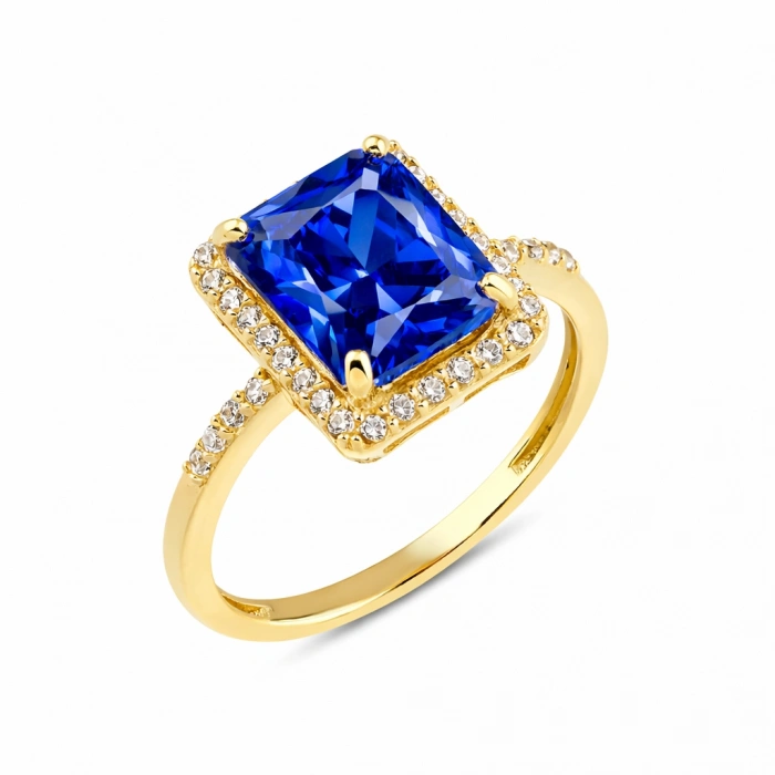 14 Ayar Altın Zümrüt Kesim Safir Yüzük