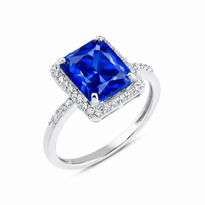 14 Ayar Altın Zümrüt Kesim Safir Yüzük