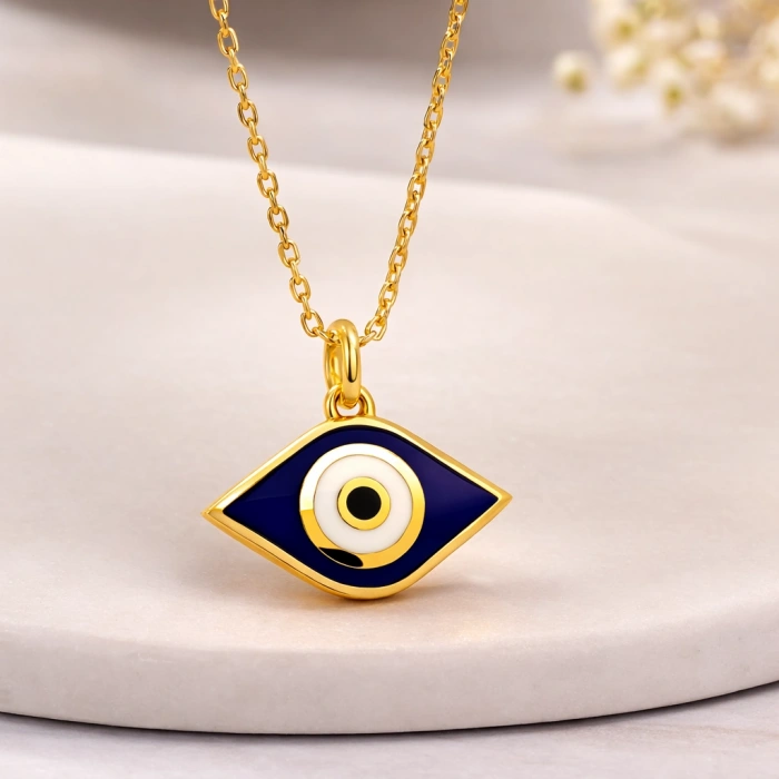 14 Ayar Altın Mavi Göz Nazar Kolye