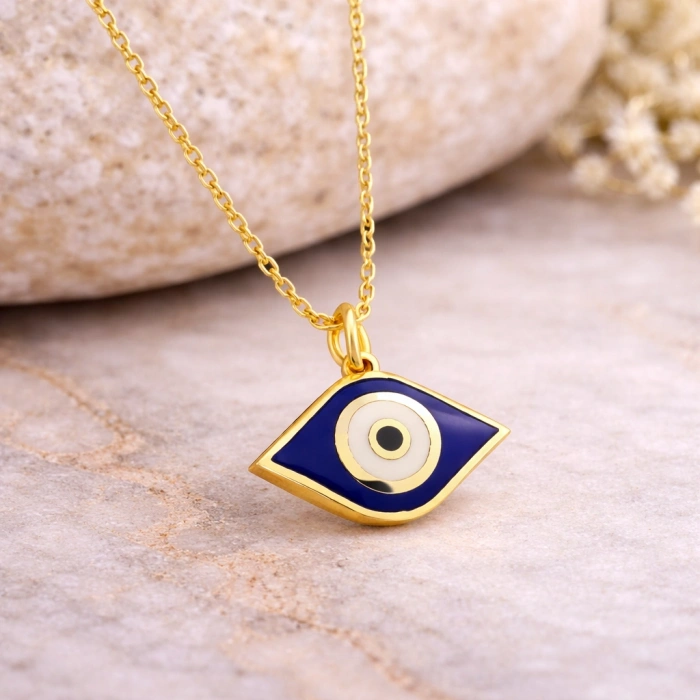 14 Ayar Altın Mavi Göz Nazar Kolye
