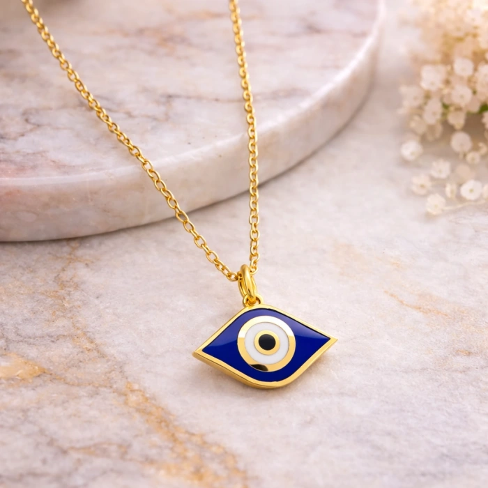 14 Ayar Altın Mavi Göz Nazar Kolye