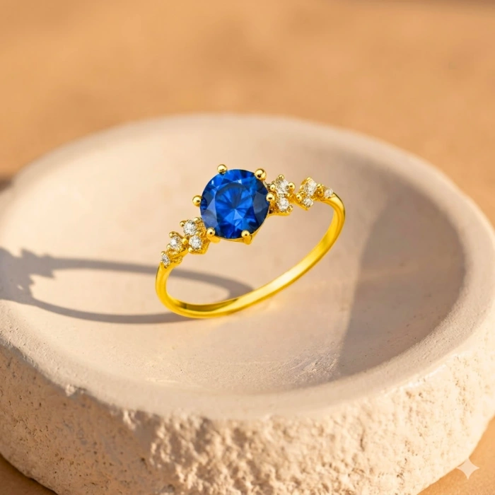 14 Ayar Altın Minimal Safir Yüzük