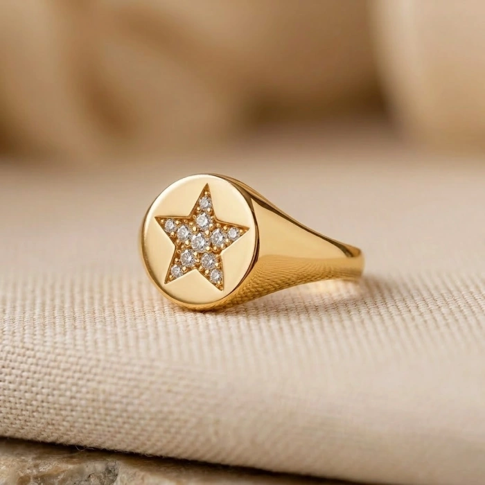 14K Solid Gold Star Ring