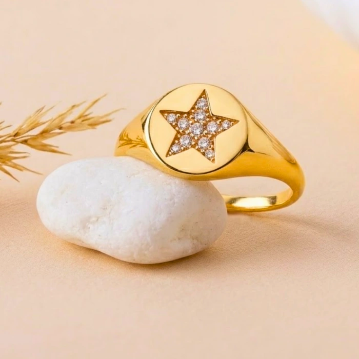 14K Solid Gold Star Ring