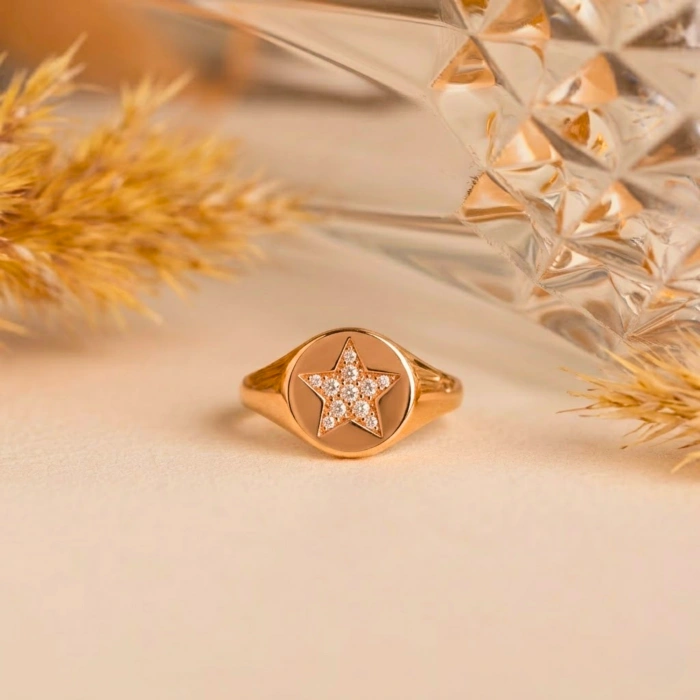 14K Solid Gold Star Ring