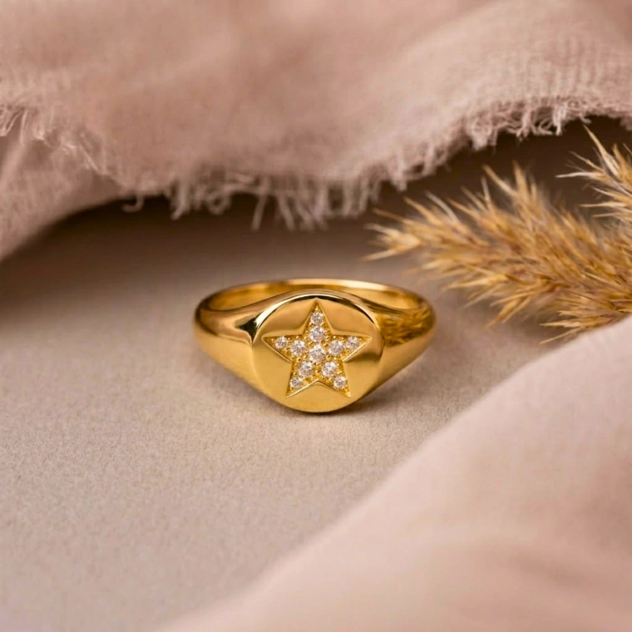 14K Solid Gold Star Ring
