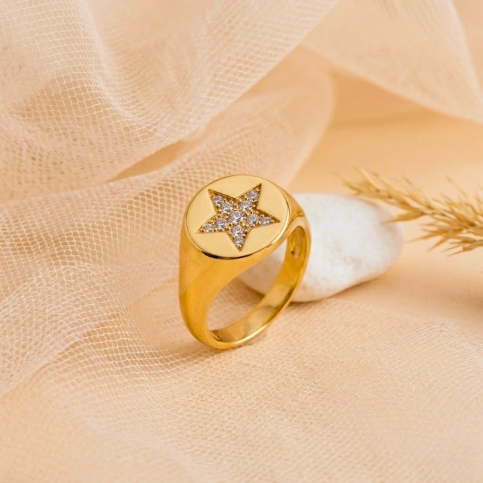 14K Solid Gold Star Ring