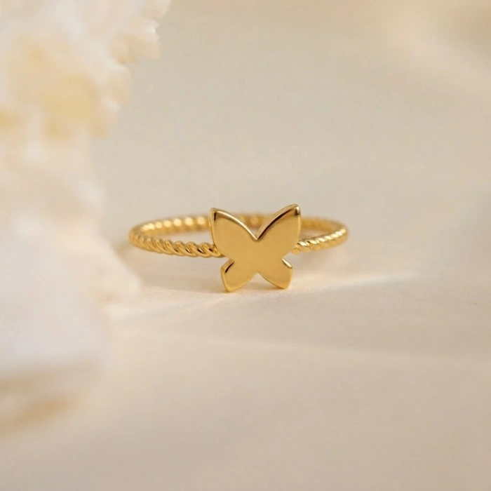 14K Solid Gold Mini Butterfly Spiral Ring