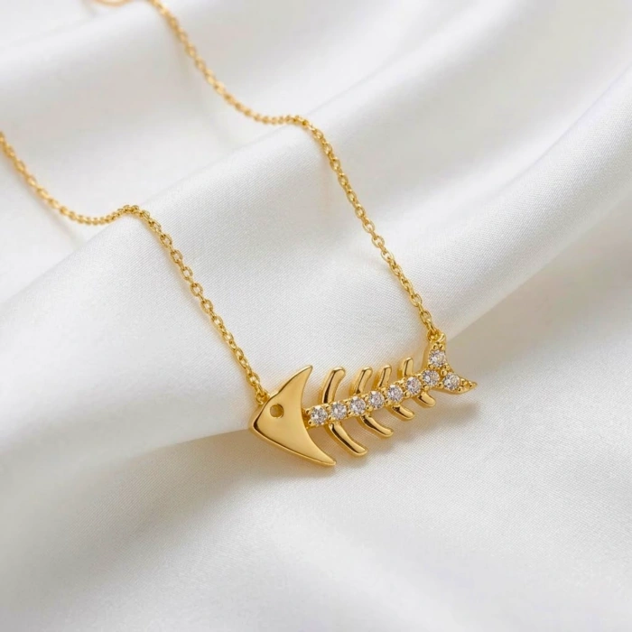 14K Solid Gold Fish Necklace