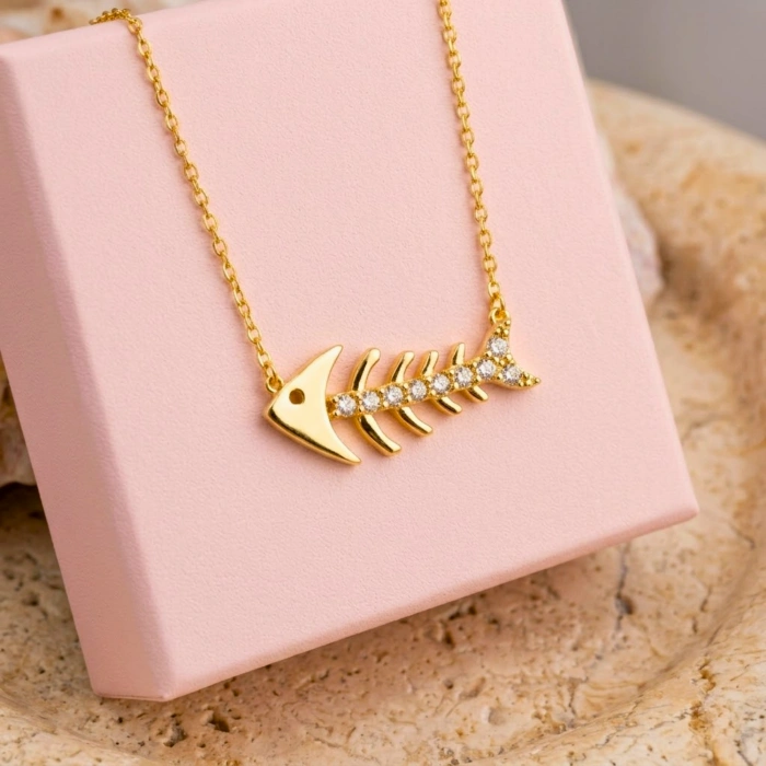 14K Solid Gold Fish Necklace