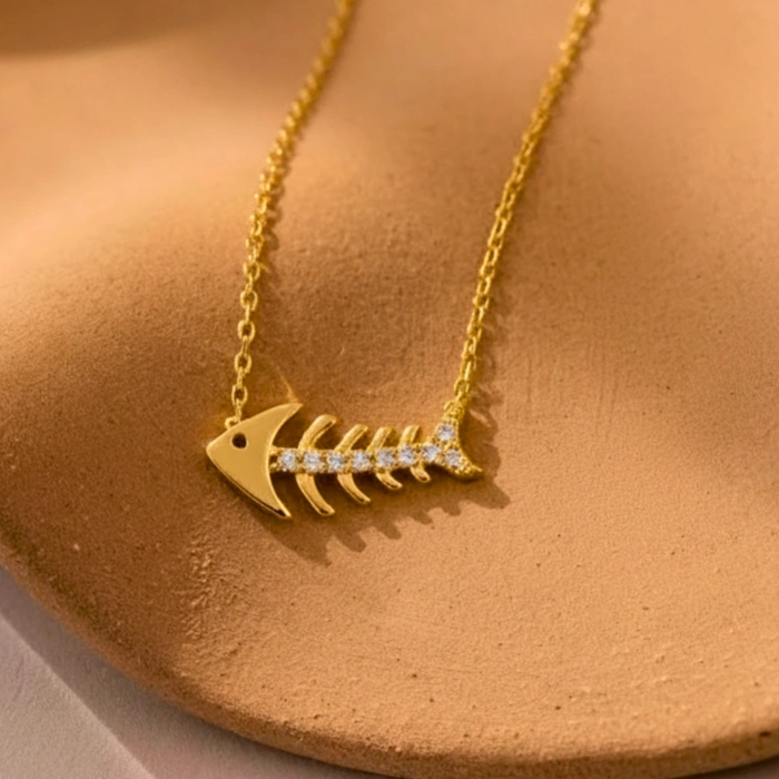 14K Solid Gold Fish Necklace