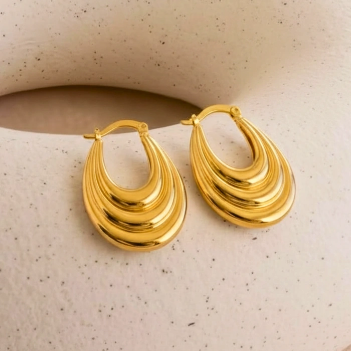 14K Altın Sallantı Oval Küpe, Halka Küpe