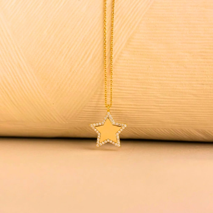 14K Solid Gold Celestial Star Necklace