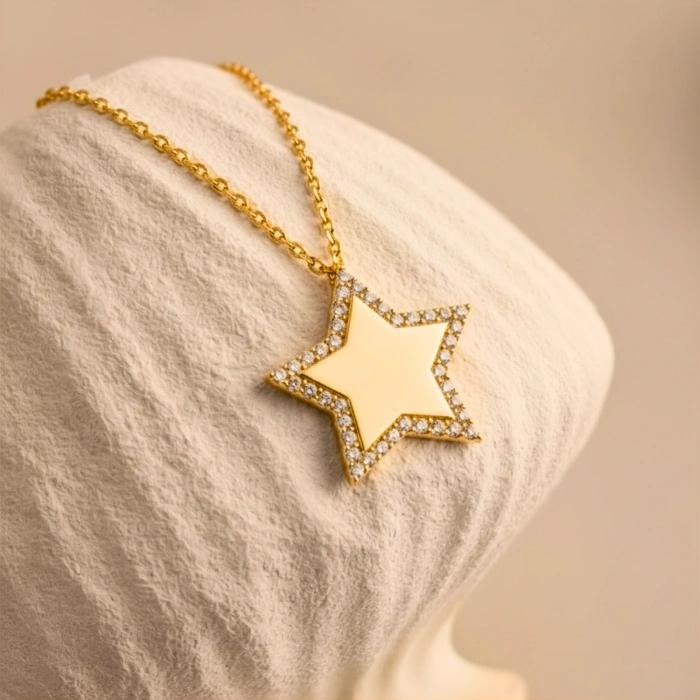 14K Solid Gold Celestial Star Necklace