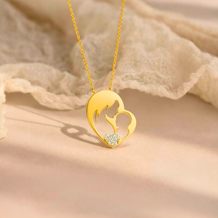 14K Altın Anne ve Bebek Kolye, Anne Takıları, Kadınlar için Zarif Kolyeler, Çocuk Kolye