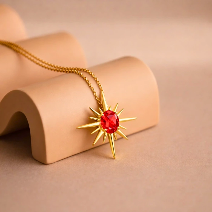 14 Ayar Altın Kutup Yıldızı Yakut Kolye