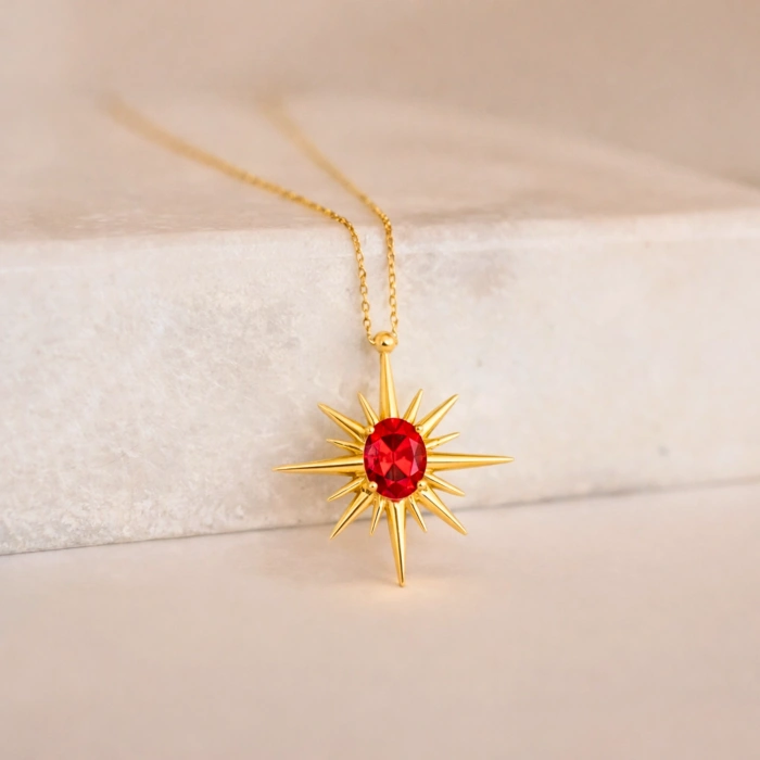 14 Ayar Altın Kutup Yıldızı Yakut Kolye