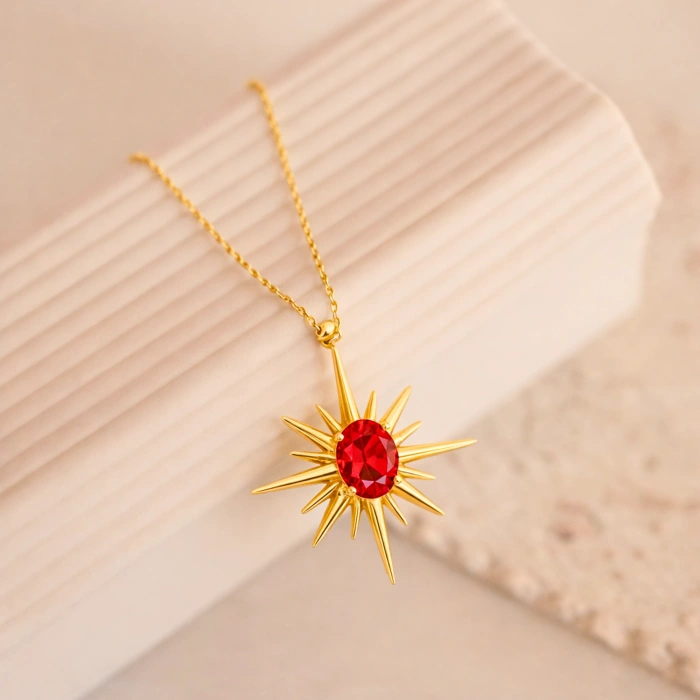 14 Ayar Altın Kutup Yıldızı Yakut Kolye