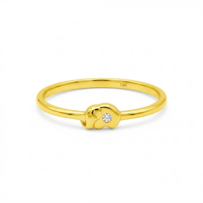 14K Solid Gold Thin Elephant Ring, Elegant Love Ring for Animal Lovers